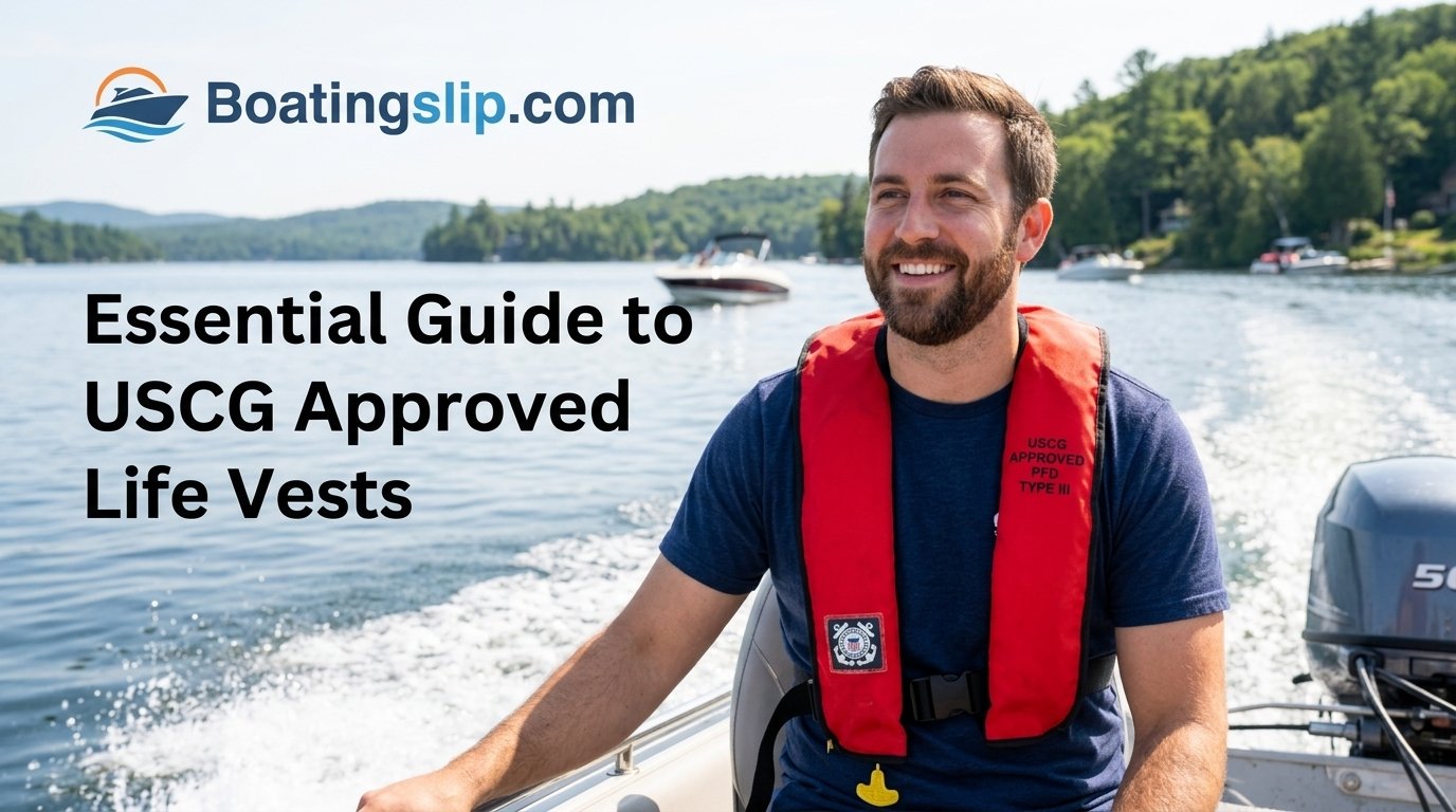 Adult wearing a USCG approved life vest on the water